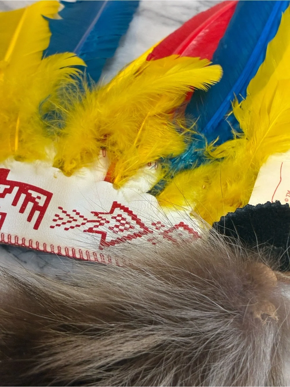 American Indian Costume Feather Headband - Yellow Blue Red Tribal Design